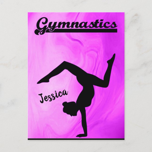 Cartão Postal Girls Gymnastics Purple Swirl Personalizado (Frente)
