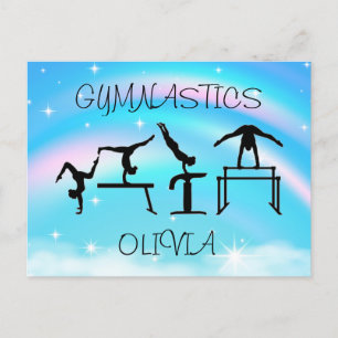 Cartão Postal Girls Gymnastics Rainbow Swirls
