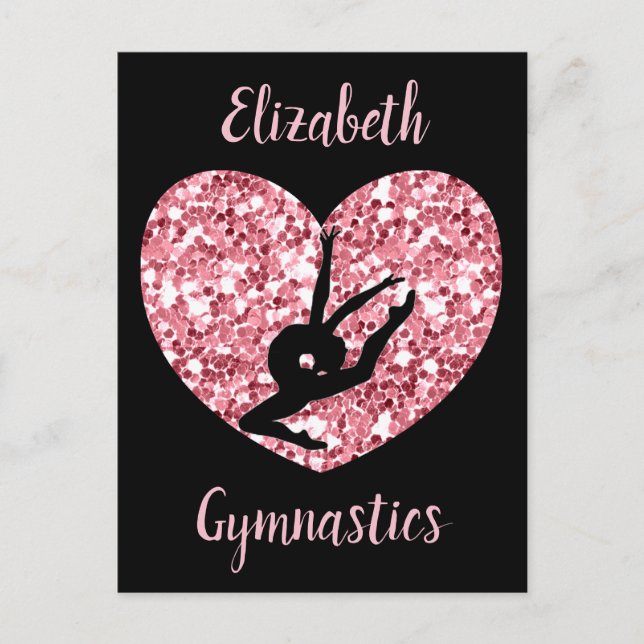 Cartão Postal Girls Gymnastics Rosa Dourado Personalizado (Frente)