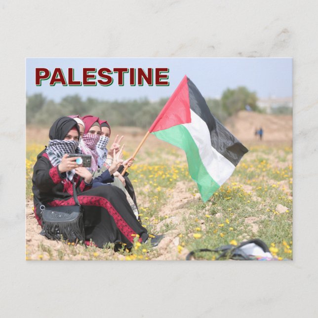 Cartão Postal Girls Holding Flag Palestiniano (Frente)