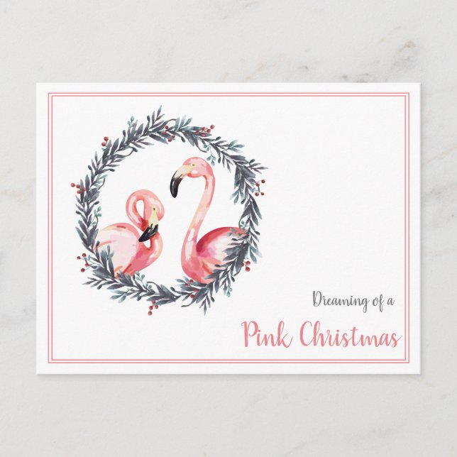 Cartão Postal Girly Flamingo sonhando com um Natal rosa (Frente)