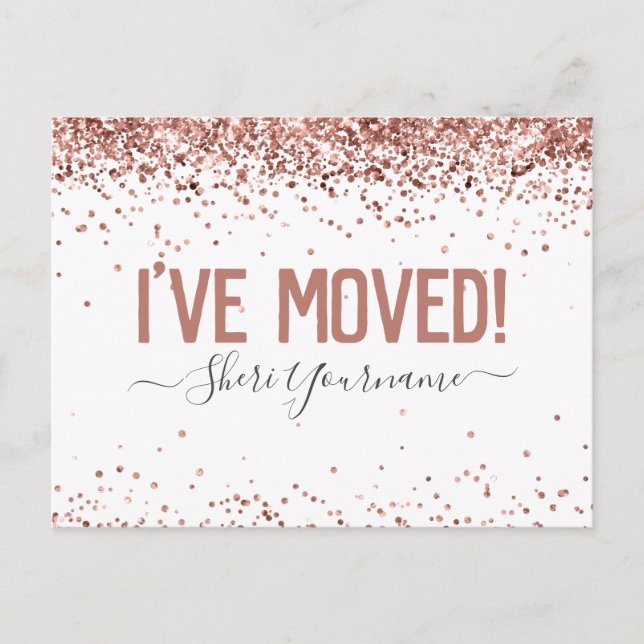 Cartão Postal Girly Glitter, mudei-me personalizado (Frente)