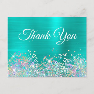 Cartão Postal Girly Holo Glitter Turquoise Foil Obrigado