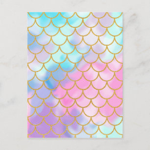 Cartão Postal Girly Pastel Ombre Dourada Sereia