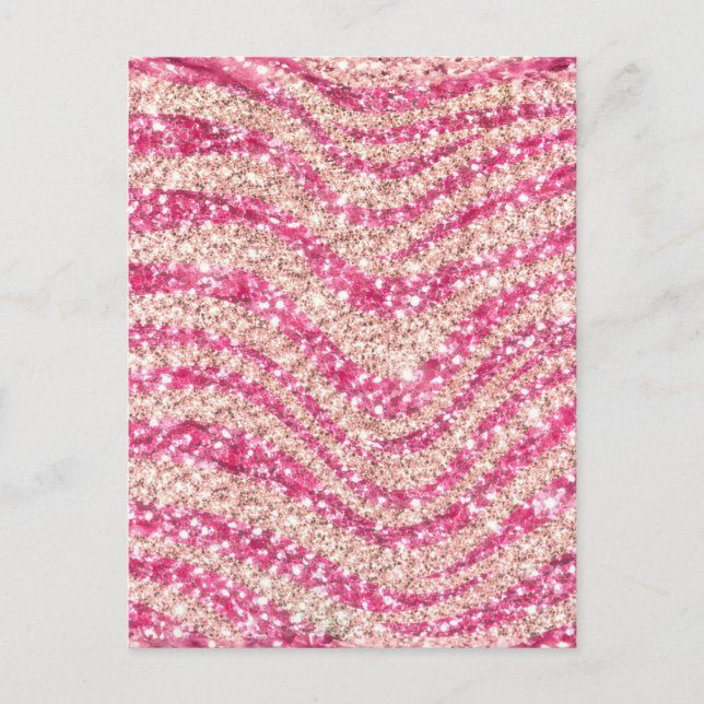 Cartão Postal Girly Pink Blush Glitter Zebra Pattern             (Frente)