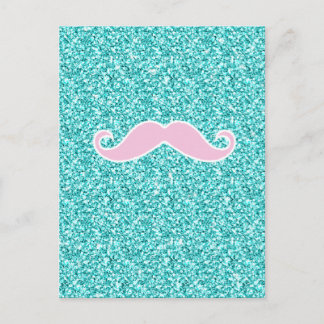 CARTÃO POSTAL GIRLY PINK MUSTACHE NO EFEITO DO GLITTER TEAL