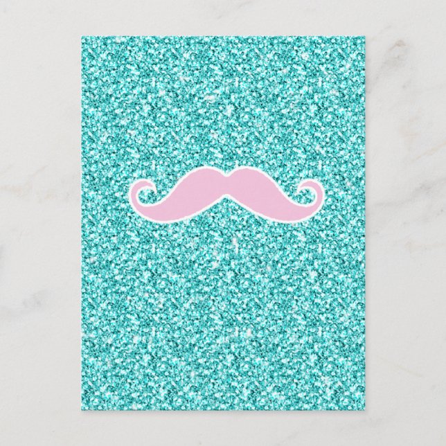 CARTÃO POSTAL GIRLY PINK MUSTACHE NO EFEITO DO GLITTER TEAL (Frente)