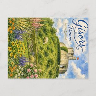 Cartão Postal Gisors França Castelo Normandia aquarela