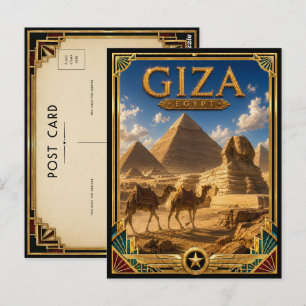 Cartão Postal Giza Egito Arte Deco Pirâmides e Esfinge Vintage