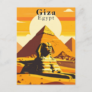 Cartão Postal Giza Egito, Viagens vintage Esfinge e Pirâmides