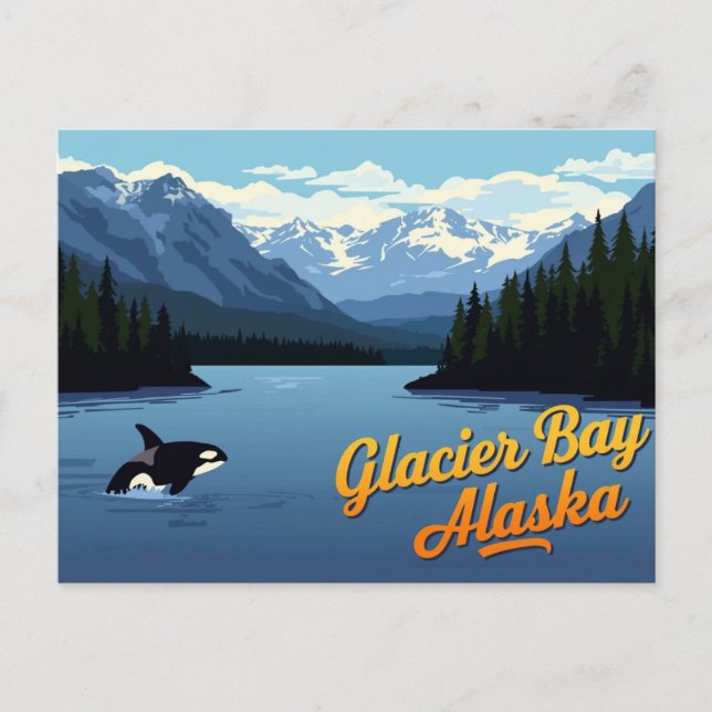 Cartão Postal Glacier Bay Alaska Whale Vintage Art (Frente)