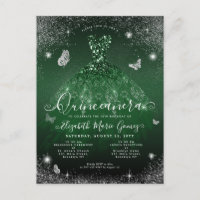 Glam Emerald Green Silver Glitter Gown Quinceanera