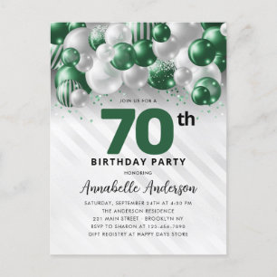 Cartão Postal Glam Green Silver Balloon Glitter 70 Birthday