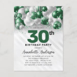 Cartão Postal Glam Green Silver Balloon Glitter aniversário de 3<br><div class="desc">Glam Moderno Emerald Green Silver Balão Glitter Desperta Qualquer Convite De Aniversário De Idade</div>