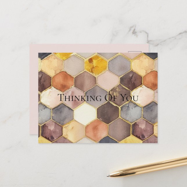 Cartão Postal Glam Honey Comb Blush Champagne Abstrato (Frente/Verso In Situ)