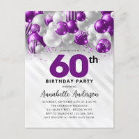 Glam Purple Silver Balloon Glitter 60º Aniversário
