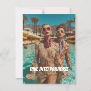 Cartão Postal Glam Tropical Piscina Party Vibes