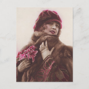 Cartão Postal Glamor Antiquado, Mulher Bonita, Retrato Vintage