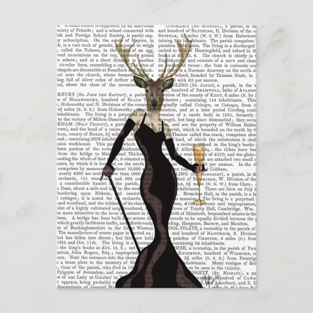 Cartão Postal Glamor Deer em Preto (Frente)