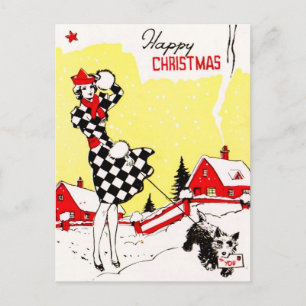 Cartão Postal Glamor Girl with Scotty Dog Saudações