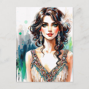 Cartão Postal Glamorosa Beleza Art Déco Vintage