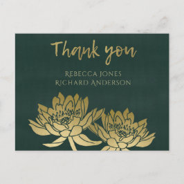 CARTÃO POSTAL GLAMOROSO ESCURO DOURADO VERDE LOTUS FLORAL OBRIGA