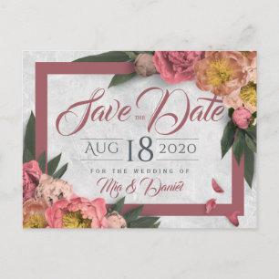 Cartão Postal Glamorous Floral Peonies Design Salve A Data