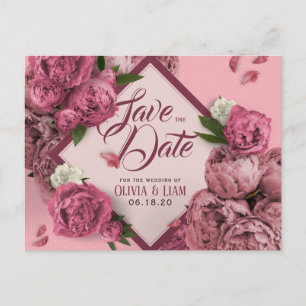 Cartão Postal Glamorous Floral Peonies Design Salve A Data