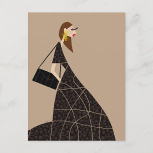 Cartão Postal Glamour na Arte de Moda em Preto Postcard Senhorit