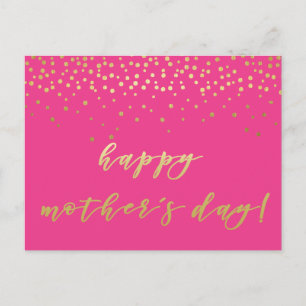 Cartão Postal Glamouroso Rosa Vibrante & Dourado - Feliz Dia da