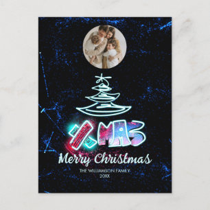 Cartão Postal Glamourous Chic Xmas Blue e Red Glow Tree Foto