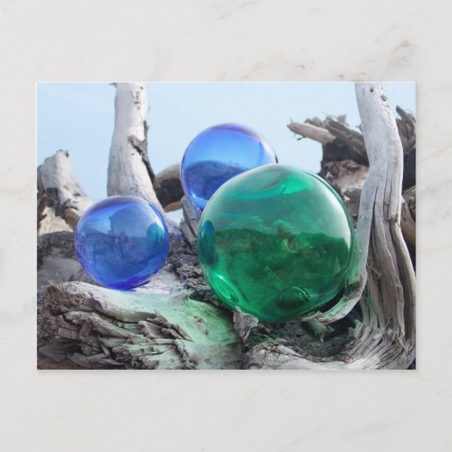 Cartão Postal Glass Floats on Driftwood (Frente)