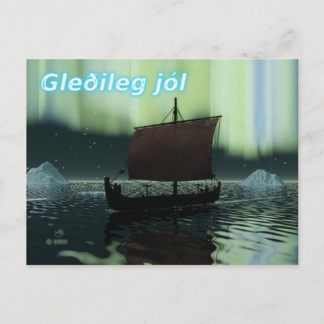Cartão Postal Gleðileg Jól - Luzes De Viking E De Norte (Frente)