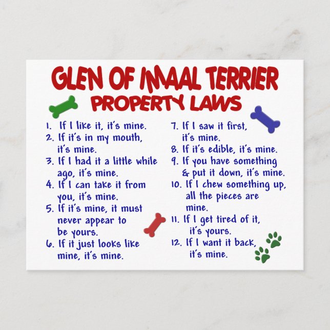 Cartão Postal GLEN OF IMAAL TERRIER Property Laws (Frente)
