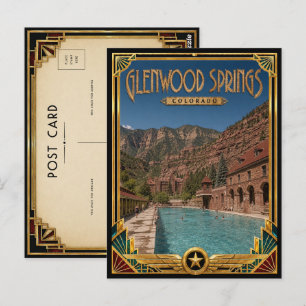 Cartão Postal Glenwood Springs Colorado Arte Vintage Deco Dourad