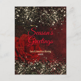 Cartão Postal Glitas de ouro vermelho chic reluz Natal Ano Novo