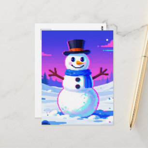 Cartão Postal Glitch do Boneco de Neve Retro