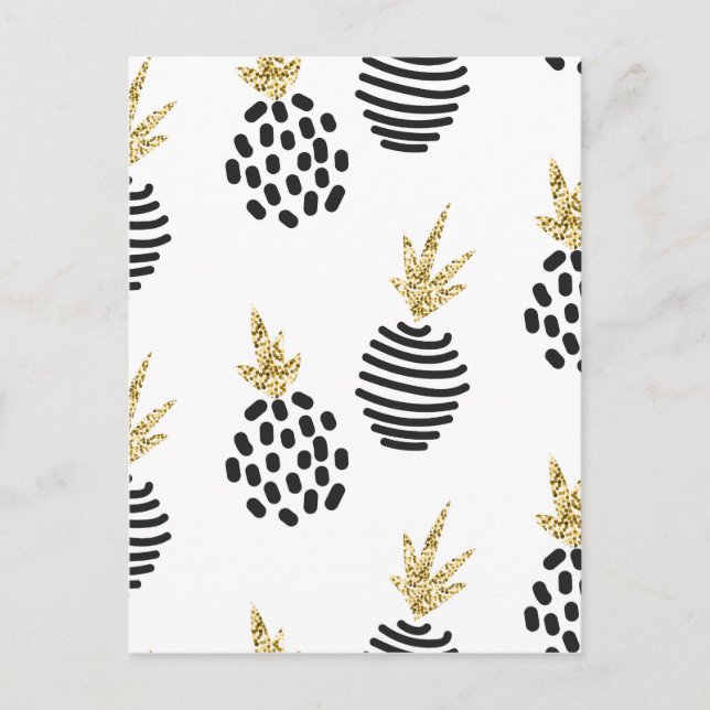 Cartão Postal Glitter e abacaxi abstrato preto. (Frente)