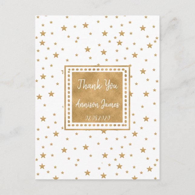 Cartão Postal Glitter Glitter Personalizado Dourado Obrigado (Frente)