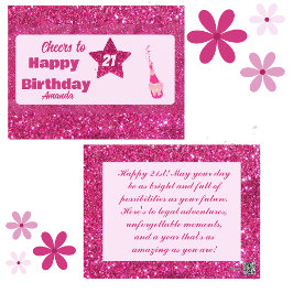 Cartão Postal Glitter Glitter Rosa Gito Cinto Feliz Aniversário