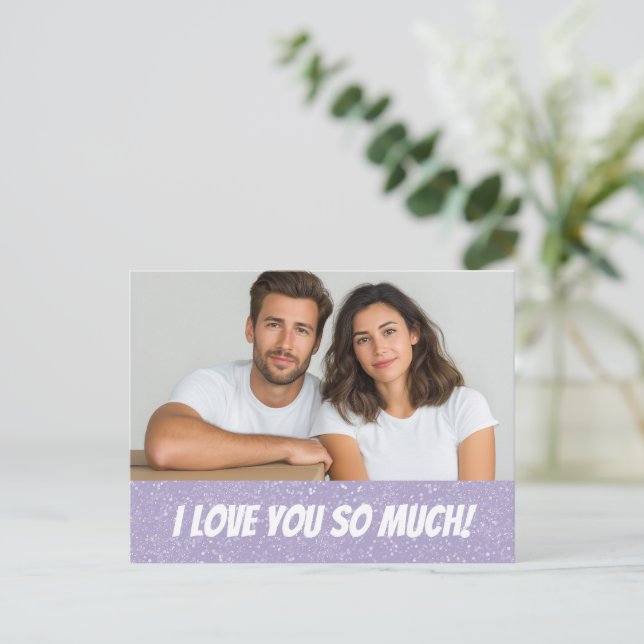 Cartão Postal Glitter Personalized Couple Photo Valentine Card (Em pé/Frente)