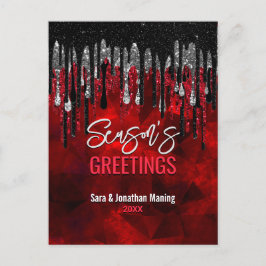 Cartão Postal Glitter preto-chic pinga no Natal ano novo