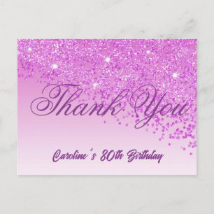 Cartão Postal Glitter Rosa, 80 Aniversário Obrigado