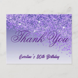 Cartão Postal Glitter Roxo, 80 Aniversário Obrigado