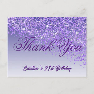 Cartão Postal Glitter Roxo, aniversário de 21 anos Obrigado