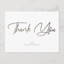 Cartão Postal Glitter Silver Chic & White Obrigado Personalizado