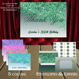 Cartão Postal Glitter Verde, 100º Aniversário Obrigado