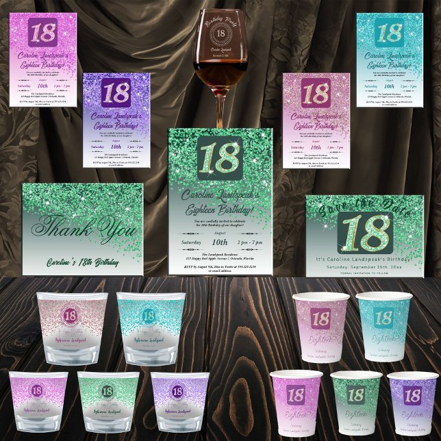 Cartão Postal Glitter Verde, 18º Aniversário Obrigado (Criador carregado)