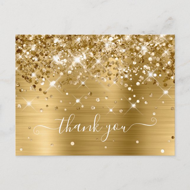 Cartão Postal Glittery Gold Foil Modern Girly Obrigado (Frente)