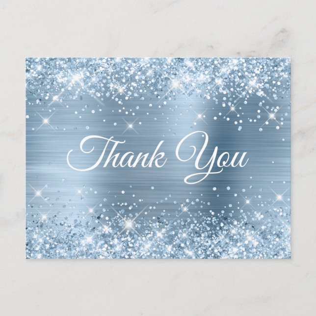 Cartão Postal Glittery Light Blue Foil Sweet 16 Obrigado (Frente)